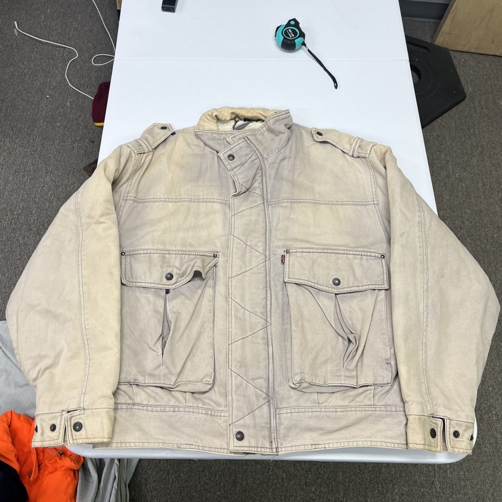Levi's Canvas Jacket Mens XL Tan Sherpa Lined Full Zip Utility Workwear C3